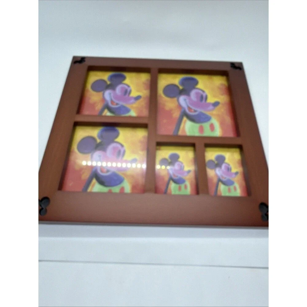 DISNEY THEME PARKS Walnut Wood 5 Multi Picture Frame,  Mickey Mouse Original NEW